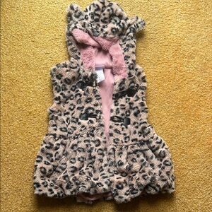 Little Lass Pink Leopard Print Faux Fur Vest